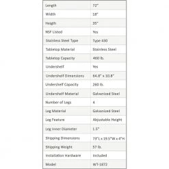 18 in. x 72 in. Stainless Steel Kitchen Utility Table with Adjustable Bottom Shelf by AMGOOD -Basicwise Online Shop stainless steel amgood kitchen prep tables amg wt 1872 1f 1000