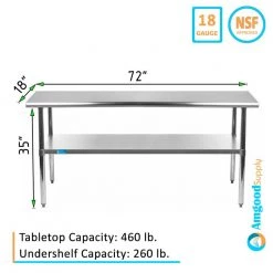 18 in. x 72 in. Stainless Steel Kitchen Utility Table with Adjustable Bottom Shelf by AMGOOD -Basicwise Online Shop stainless steel amgood kitchen prep tables amg wt 1872 c3 1000