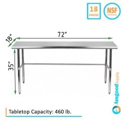 18 in. x 72 in. Stainless Steel Open Base Kitchen Utility Table Metal Prep Table by AMGOOD -Basicwise Online Shop stainless steel amgood kitchen prep tables amg wt 1872 rcb c3 1000