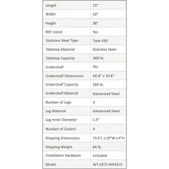 18 in. x 72 in. Stainless Steel Work Table with Casters : Mobile Metal Kitchen Utility Table with Bottom Shelf by AMGOOD -Basicwise Online Shop stainless steel amgood kitchen prep tables amg wt 1872 wheels 4f 1000