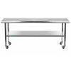 18 in. x 72 in. Stainless Steel Work Table with Casters : Mobile Metal Kitchen Utility Table with Bottom Shelf by AMGOOD