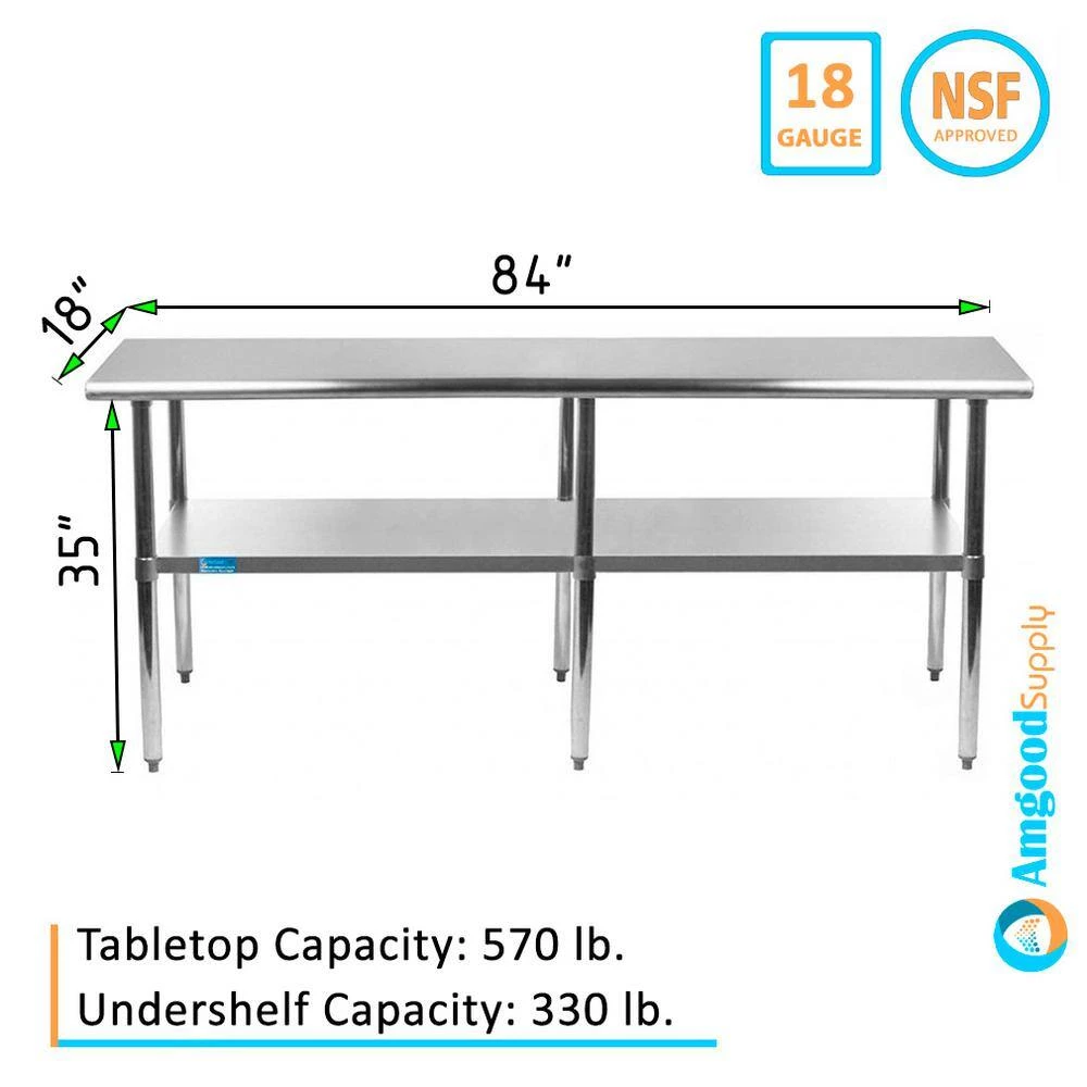 18 in. x 84 in. Stainless Steel Kitchen Utility Table with Adjustable Bottom Shelf by AMGOOD 4 18 in. x 84 in. Stainless Steel Kitchen Utility Table with Adjustable Bottom Shelf by AMGOOD - Image 4