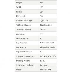 18 in. x 84 in. Stainless Steel Open Base Kitchen Utility Table Metal Prep Table by AMGOOD -Basicwise Online Shop stainless steel amgood kitchen prep tables amg wt 1884 rcb 4f 1000