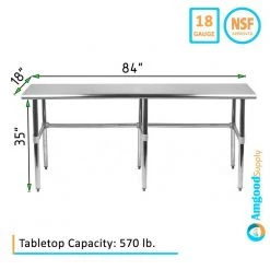 18 in. x 84 in. Stainless Steel Open Base Kitchen Utility Table Metal Prep Table by AMGOOD -Basicwise Online Shop stainless steel amgood kitchen prep tables amg wt 1884 rcb c3 1000