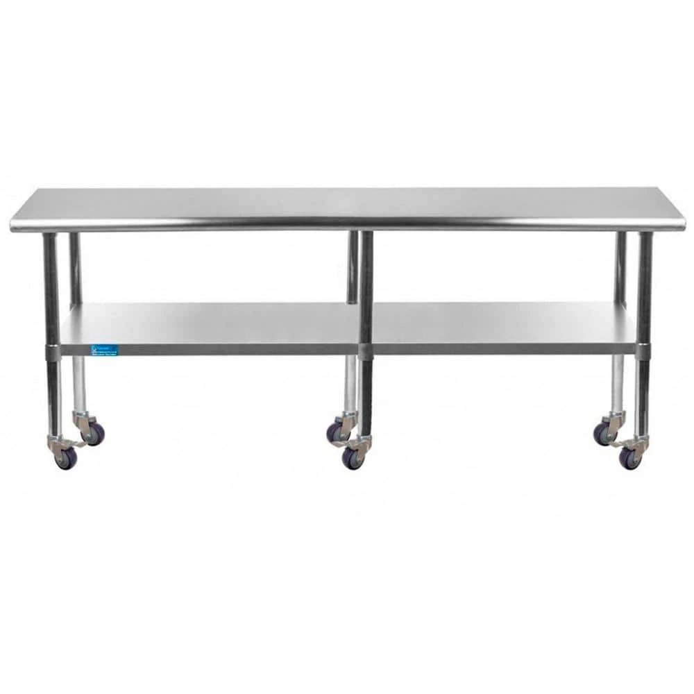 18 in. x 84 in. Stainless Steel Work Table with Casters : Mobile Metal Kitchen Utility Table with Bottom Shelf by AMGOOD 1 18 in. x 84 in. Stainless Steel Work Table with Casters : Mobile Metal Kitchen Utility Table with Bottom Shelf by AMGOOD