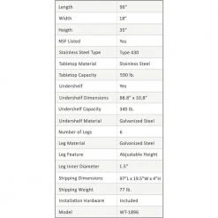 18 in. x 96 in. Stainless Steel Kitchen Utility Table with Adjustable Bottom Shelf by AMGOOD -Basicwise Online Shop stainless steel amgood kitchen prep tables amg wt 1896 1f 1000