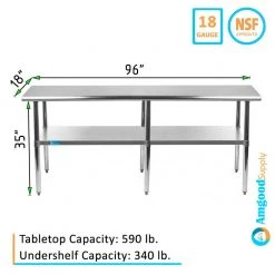 18 in. x 96 in. Stainless Steel Kitchen Utility Table with Adjustable Bottom Shelf by AMGOOD -Basicwise Online Shop stainless steel amgood kitchen prep tables amg wt 1896 c3 1000