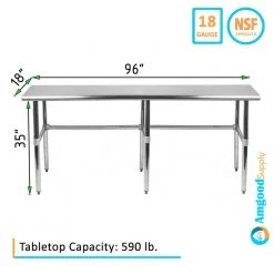 18 in. x 96 in. Stainless Steel Open Base Kitchen Utility Table Metal Prep Table by AMGOOD -Basicwise Online Shop stainless steel amgood kitchen prep tables amg wt 1896 rcb c3 1000