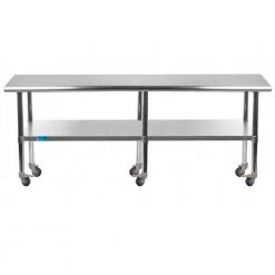 18 in. x 96 in. Stainless Steel Work Table with Casters : Mobile Metal Kitchen Utility Table with Bottom Shelf by AMGOOD