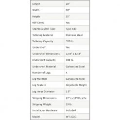 20 in. x 20 in. Stainless Steel Kitchen Utility Table with Adjustable Bottom Shelf by AMGOOD 14 20 in. x 20 in. Stainless Steel Kitchen Utility Table with Adjustable Bottom Shelf by AMGOOD -Basicwise Online Shop stainless steel amgood kitchen prep tables amg wt 2020 1f 1000