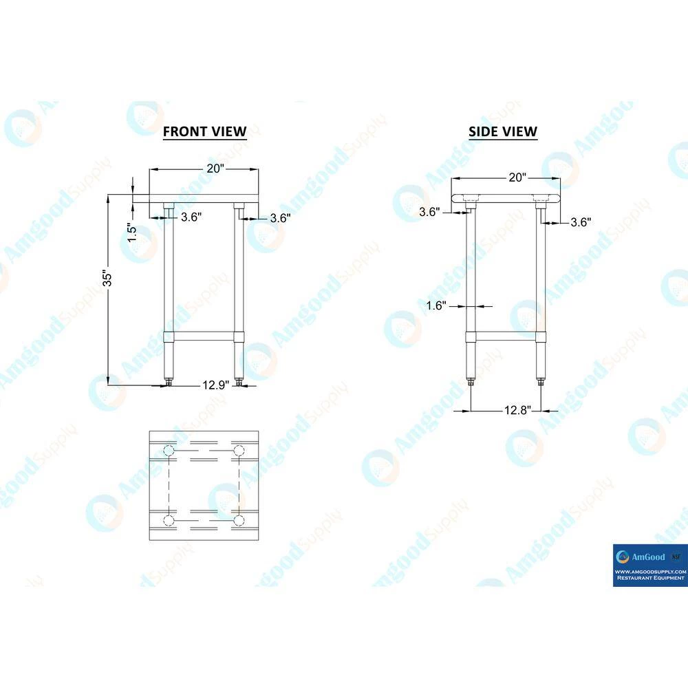 20 in. x 20 in. Stainless Steel Kitchen Utility Table with Adjustable Bottom Shelf by AMGOOD 5 20 in. x 20 in. Stainless Steel Kitchen Utility Table with Adjustable Bottom Shelf by AMGOOD - Image 5