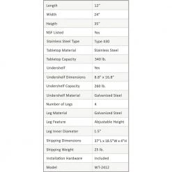 24 in. x 12 in. Stainless Steel Kitchen Utility Table with Adjustable Bottom Shelf by AMGOOD -Basicwise Online Shop stainless steel amgood kitchen prep tables amg wt 2412 1f 1000