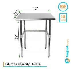 24 in. x 12 in. Stainless Steel Open Base Kitchen Utility Table Metal Prep Table by AMGOOD -Basicwise Online Shop stainless steel amgood kitchen prep tables amg wt 2412 rcb c3 1000