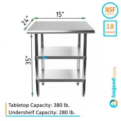 24 in. x 15 in. Stainless Steel Kitchen Utility Table with 2 Adjustable Shelves : Metal Prep Table by AMGOOD -Basicwise Online Shop stainless steel amgood kitchen prep tables amg wt 2415 2sh c3 1000