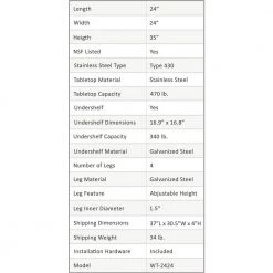 24 in. x 24 in. Stainless Steel Kitchen Utility Table with Adjustable Bottom Shelf by AMGOOD 14 24 in. x 24 in. Stainless Steel Kitchen Utility Table with Adjustable Bottom Shelf by AMGOOD -Basicwise Online Shop stainless steel amgood kitchen prep tables amg wt 2424 1f 1000