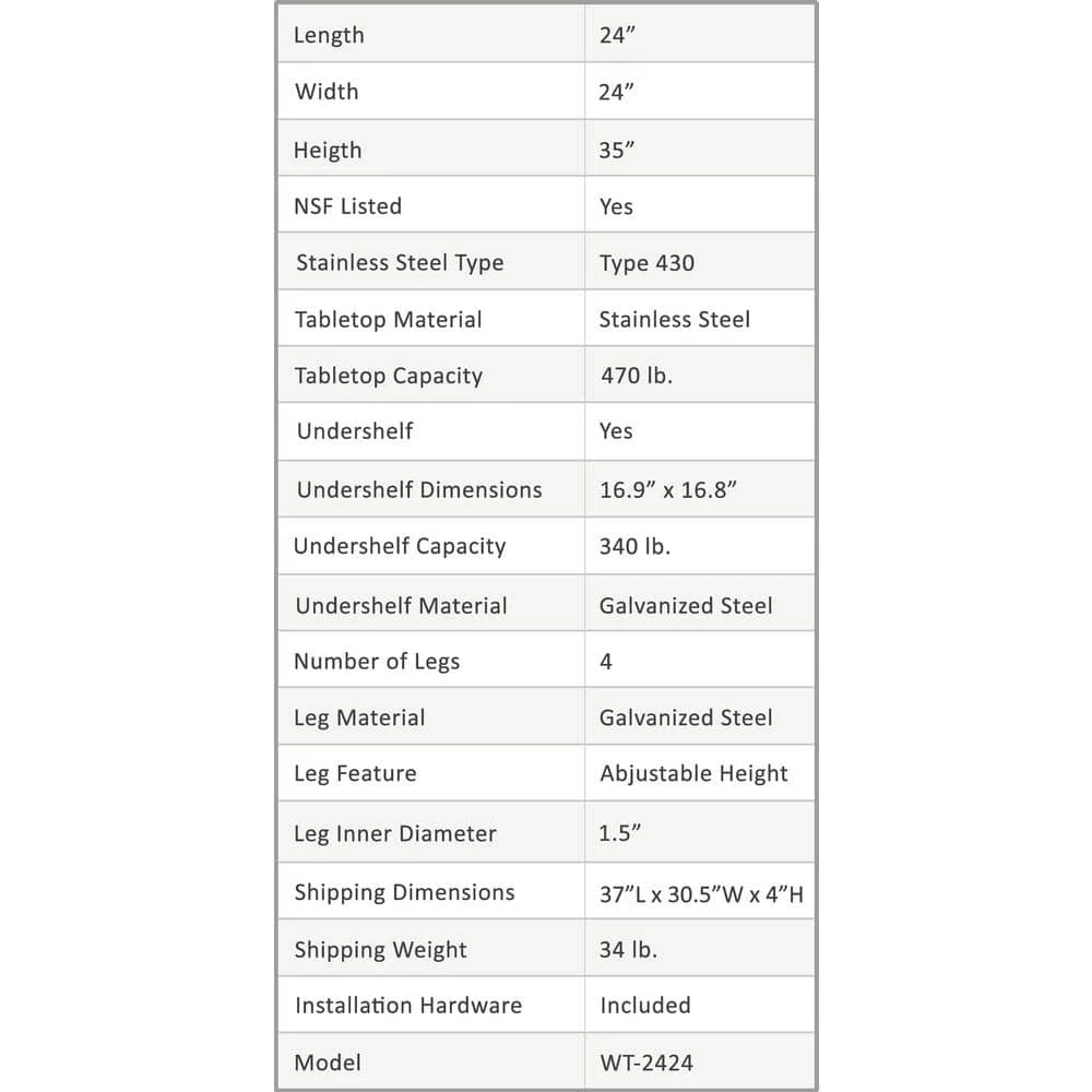 24 in. x 24 in. Stainless Steel Kitchen Utility Table with Adjustable Bottom Shelf by AMGOOD 6 24 in. x 24 in. Stainless Steel Kitchen Utility Table with Adjustable Bottom Shelf by AMGOOD - Image 6