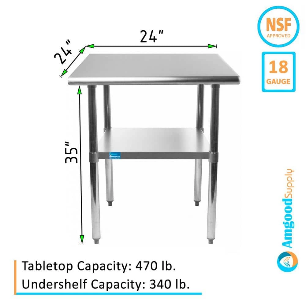 24 in. x 24 in. Stainless Steel Kitchen Utility Table with Adjustable Bottom Shelf by AMGOOD 4 24 in. x 24 in. Stainless Steel Kitchen Utility Table with Adjustable Bottom Shelf by AMGOOD - Image 4