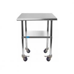 24 in. x 24 in. Stainless Steel Work Table with Casters : Mobile Metal Kitchen Utility Table with Bottom Shelf by AMGOOD