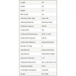24 in. x 36 in. Stainless Steel Kitchen Utility Table with Adjustable Bottom Shelf by AMGOOD -Basicwise Online Shop stainless steel amgood kitchen prep tables amg wt 2436 1f 1000