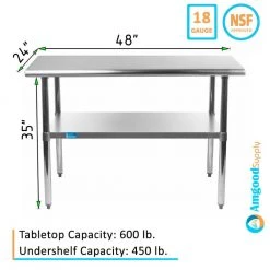 24 in. x 48 in. Stainless Steel Kitchen Utility Table with Adjustable Bottom Shelf by AMGOOD -Basicwise Online Shop stainless steel amgood kitchen prep tables amg wt 2448 c3 1000