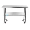 24 in. x 48 in. Stainless Steel Work Table with Casters : Mobile Metal Kitchen Utility Table with Bottom Shelf by AMGOOD