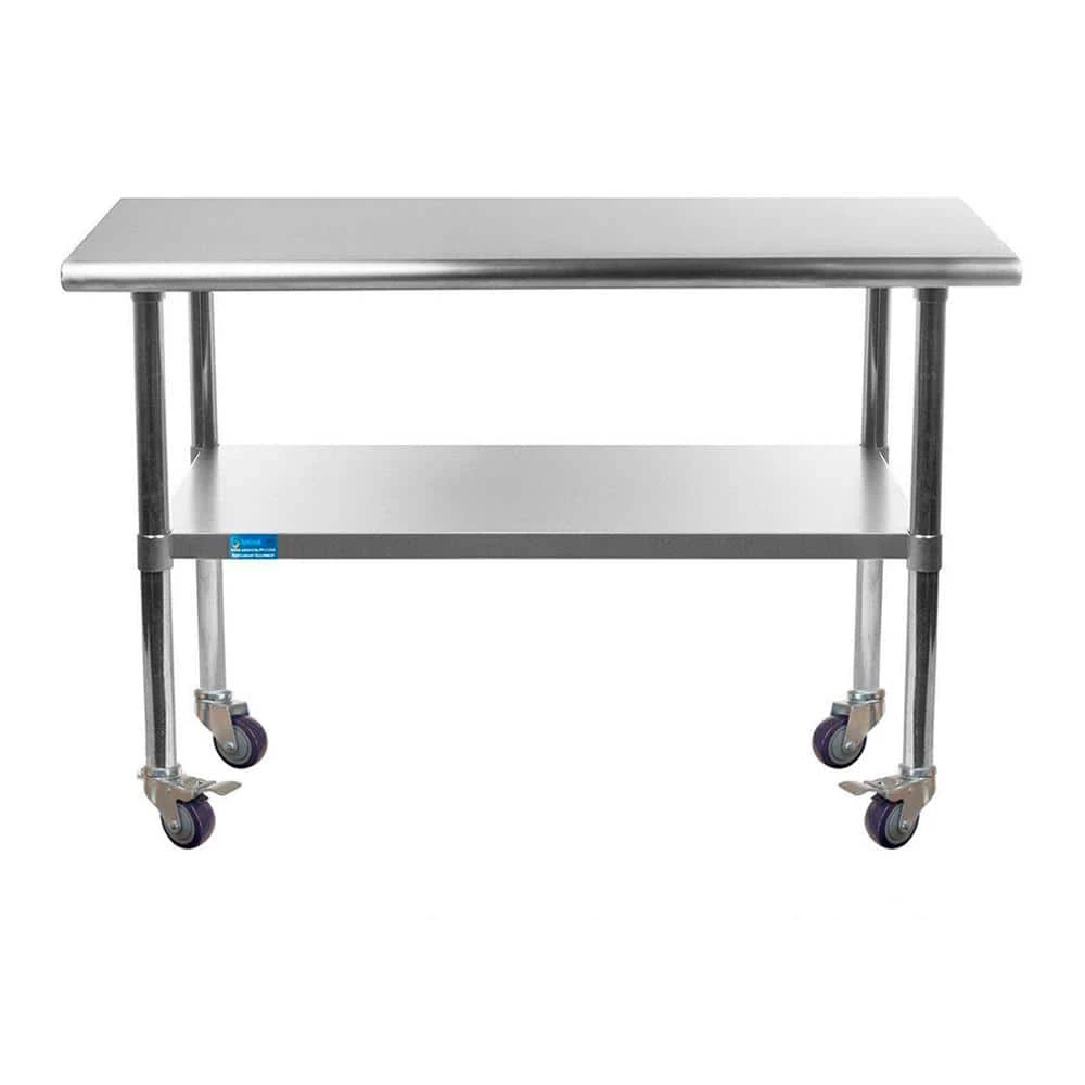 24 in. x 48 in. Stainless Steel Work Table with Casters : Mobile Metal Kitchen Utility Table with Bottom Shelf by AMGOOD 1 24 in. x 48 in. Stainless Steel Work Table with Casters : Mobile Metal Kitchen Utility Table with Bottom Shelf by AMGOOD