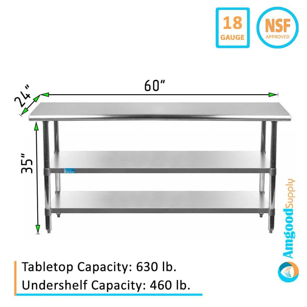 24 in. x 60 in. Stainless Steel Kitchen Utility Table with 2 Adjustable Shelves : Metal Prep Table by AMGOOD 4 24 in. x 60 in. Stainless Steel Kitchen Utility Table with 2 Adjustable Shelves : Metal Prep Table by AMGOOD - Image 4