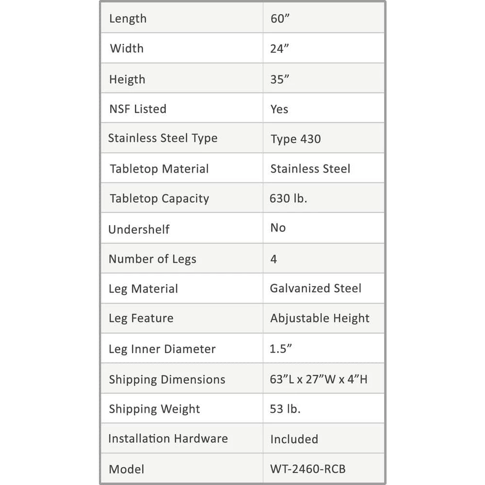 24 in. x 60 in. Stainless Steel Open Base Kitchen Utility Table Metal Prep Table by AMGOOD 5 24 in. x 60 in. Stainless Steel Open Base Kitchen Utility Table Metal Prep Table by AMGOOD - Image 5
