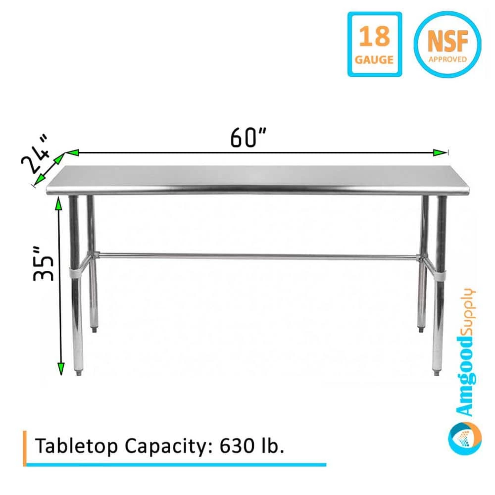 24 in. x 60 in. Stainless Steel Open Base Kitchen Utility Table Metal Prep Table by AMGOOD 4 24 in. x 60 in. Stainless Steel Open Base Kitchen Utility Table Metal Prep Table by AMGOOD - Image 4