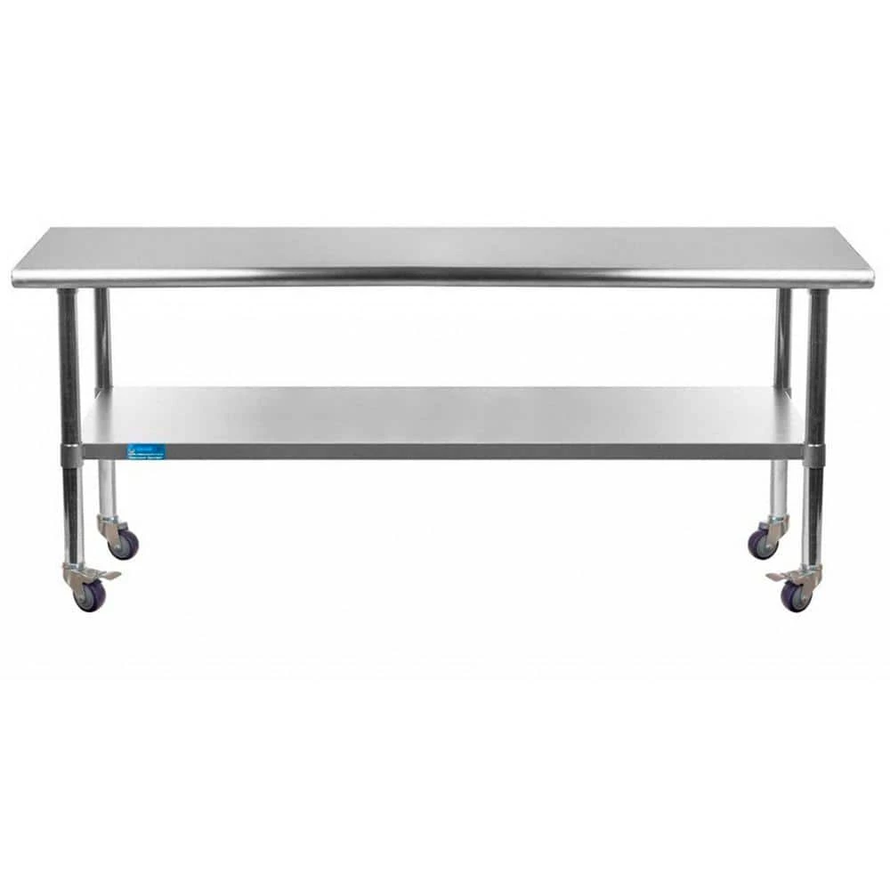 24 in. x 72 in. Stainless Steel Work Table with Casters : Mobile Metal Kitchen Utility Table with Bottom Shelf by AMGOOD 1 24 in. x 72 in. Stainless Steel Work Table with Casters : Mobile Metal Kitchen Utility Table with Bottom Shelf by AMGOOD