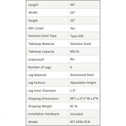 24 in. x 96 in. Stainless Steel Open Base Kitchen Utility Table Metal Prep Table by AMGOOD -Basicwise Online Shop stainless steel amgood kitchen prep tables amg wt 2496 rcb 4f 1000