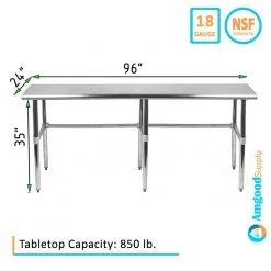 24 in. x 96 in. Stainless Steel Open Base Kitchen Utility Table Metal Prep Table by AMGOOD -Basicwise Online Shop stainless steel amgood kitchen prep tables amg wt 2496 rcb c3 1000