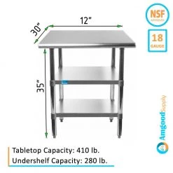 30 in. x 12 in. Stainless Steel Kitchen Utility Table with 2 Adjustable Shelves : Metal Prep Table by AMGOOD 11 30 in. x 12 in. Stainless Steel Kitchen Utility Table with 2 Adjustable Shelves : Metal Prep Table by AMGOOD -Basicwise Online Shop stainless steel amgood kitchen prep tables amg wt 3012 2sh c3 1000