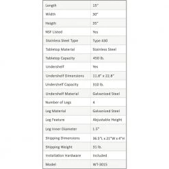 30 in. x 15 in. Stainless Steel Kitchen Utility Table with Adjustable Bottom Shelf by AMGOOD -Basicwise Online Shop stainless steel amgood kitchen prep tables amg wt 3015 1f 1000