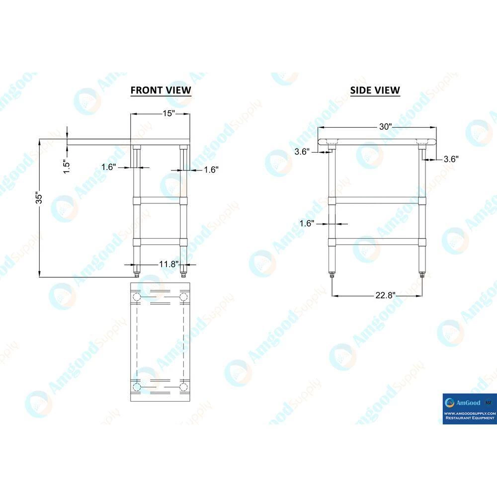 30 in. x 15 in. Stainless Steel Kitchen Utility Table with 2 Adjustable Shelves : Metal Prep Table by AMGOOD 6 30 in. x 15 in. Stainless Steel Kitchen Utility Table with 2 Adjustable Shelves : Metal Prep Table by AMGOOD - Image 6