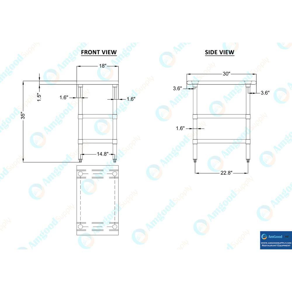 30 in. x 18 in. Stainless Steel Kitchen Utility Table with 2 Adjustable Shelves : Metal Prep Table by AMGOOD 6 30 in. x 18 in. Stainless Steel Kitchen Utility Table with 2 Adjustable Shelves : Metal Prep Table by AMGOOD - Image 6