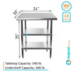 30 in. x 24 in. Stainless Steel Kitchen Utility Table with 2 Adjustable Shelves : Metal Prep Table by AMGOOD -Basicwise Online Shop stainless steel amgood kitchen prep tables amg wt 3024 2sh c3 1000