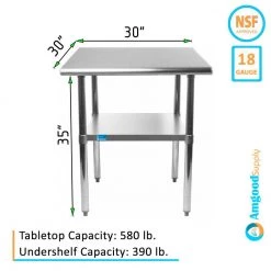 30 in. x 30 in. Stainless Steel Kitchen Utility Table with Adjustable Bottom Shelf by AMGOOD -Basicwise Online Shop stainless steel amgood kitchen prep tables amg wt 3030 c3 1000
