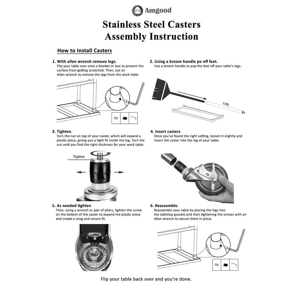 30 in. x 30 in. Stainless Steel Work Table with Casters : Mobile Metal Kitchen Utility Table with Bottom Shelf by AMGOOD 3 30 in. x 30 in. Stainless Steel Work Table with Casters : Mobile Metal Kitchen Utility Table with Bottom Shelf by AMGOOD - Image 3