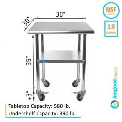 30 in. x 30 in. Stainless Steel Work Table with Casters : Mobile Metal Kitchen Utility Table with Bottom Shelf by AMGOOD 10 30 in. x 30 in. Stainless Steel Work Table with Casters : Mobile Metal Kitchen Utility Table with Bottom Shelf by AMGOOD -Basicwise Online Shop stainless steel amgood kitchen prep tables amg wt 3030 wheels 66 1000