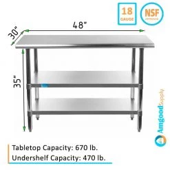 30 in. x 48 in. Stainless Steel Kitchen Utility Table with 2 Adjustable Shelves : Metal Prep Table by AMGOOD -Basicwise Online Shop stainless steel amgood kitchen prep tables amg wt 3048 2sh c3 1000