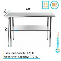 30 in. x 48 in. Stainless Steel Kitchen Utility Table with Adjustable Bottom Shelf by AMGOOD -Basicwise Online Shop stainless steel amgood kitchen prep tables amg wt 3048 c3 1000