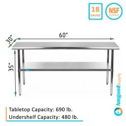 30 in. x 60 in. Stainless Steel Kitchen Utility Table with Adjustable Bottom Shelf by AMGOOD -Basicwise Online Shop stainless steel amgood kitchen prep tables amg wt 3060 c3 1000