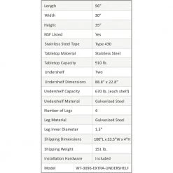 30 in. x 96 in. Stainless Steel Kitchen Utility Table with 2 Adjustable Shelves : Metal Prep Table by AMGOOD -Basicwise Online Shop stainless steel amgood kitchen prep tables amg wt 3096 2sh 4f 1000