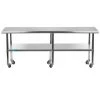 30 in. x 96 in. Stainless Steel Work Table with Casters : Mobile Metal Kitchen Utility Table with Bottom Shelf by AMGOOD