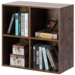 27.5 in. H Walnut Modern Wooden Toy Storage Bookshelf 4 Cube Organizer Square Bookcase by Basicwise -Basicwise Online Shop walnut basicwise kids bookshelves qi004416 wn 1f 1000