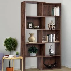 Bombay 71 in. Walnut 10-Shelf Standard Bookcase by SAINT BIRCH -Basicwise Online Shop walnut saint birch bookcases bookshelves sbbx3100bkwn 31 1000