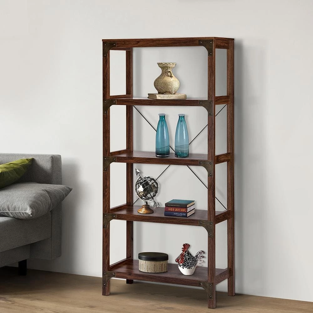 Hanson 65.2 in. Walnut 4-Shelf Standard Bookcase by SAINT BIRCH 6 Hanson 65.2 in. Walnut 4-Shelf Standard Bookcase by SAINT BIRCH - Image 6