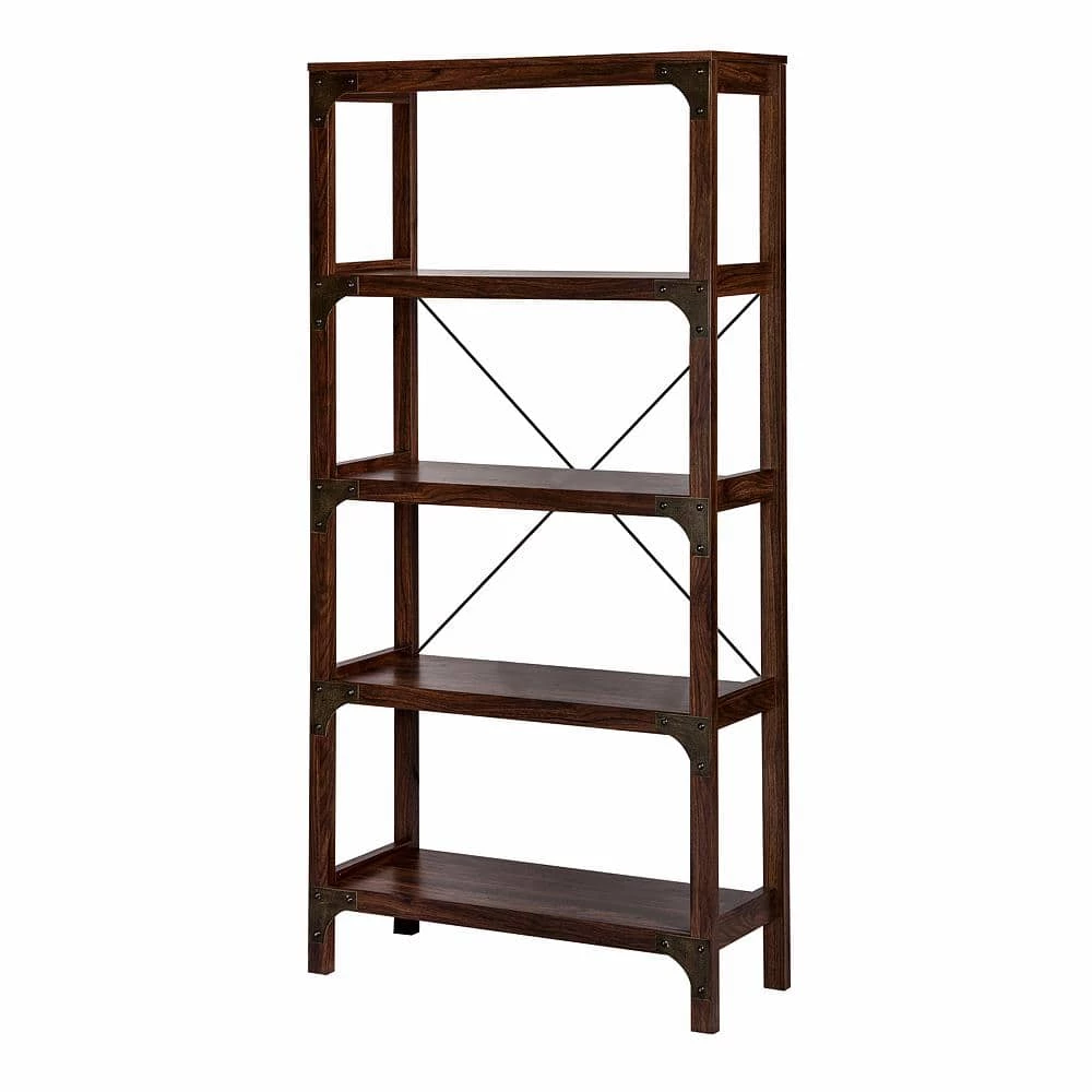 Hanson 65.2 in. Walnut 4-Shelf Standard Bookcase by SAINT BIRCH 2 Hanson 65.2 in. Walnut 4-Shelf Standard Bookcase by SAINT BIRCH - Image 2