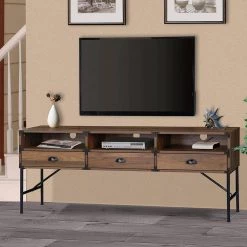 Brunei 59 in. Walnut TV Stand 3-Drawer Fits TV up to 59 in. by SAINT BIRCH -Basicwise Online Shop walnut saint birch tv stands sbbx7300tvwn fa 1000